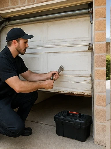 Garage repair expert handling emergency call on-site