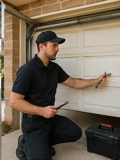 Emergency response technician arriving for garage door repair