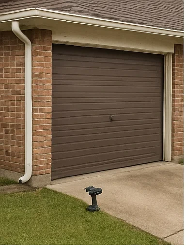 Garage door spring technician adjusting tension on garage door