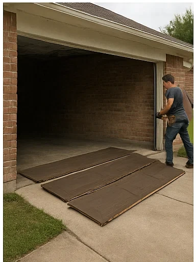 Garage door repair technician replacing worn-out extension spring