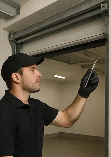 Roll up garage door repair van arriving on-site