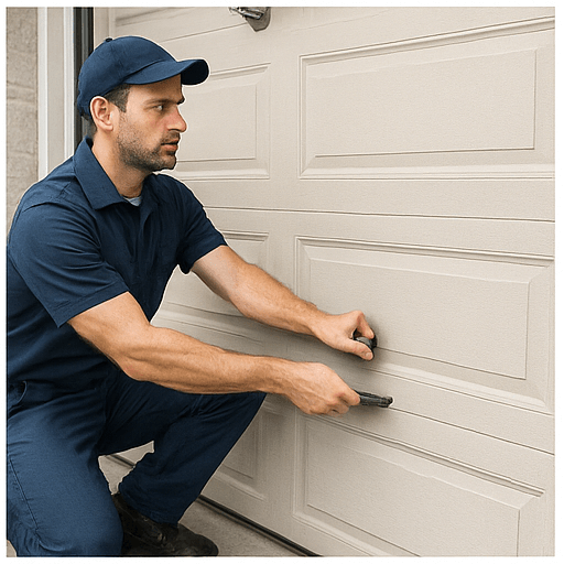 Garage door technician arriving in emergency response van