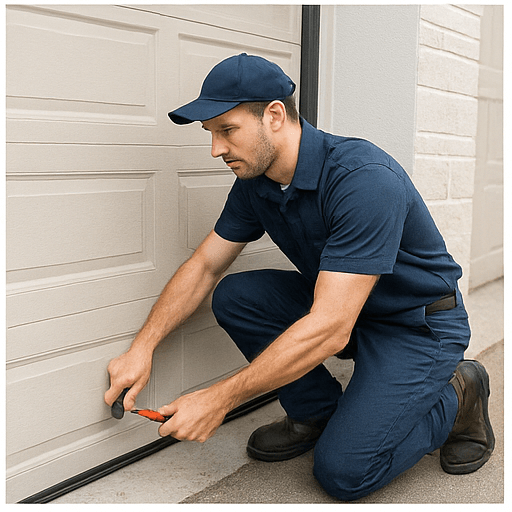 Emergency technician working on residential garage door system